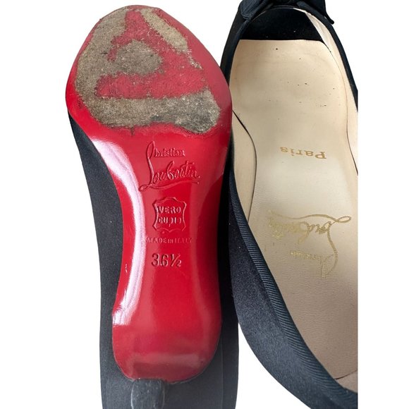 CHRISTIAN LOUBOUTIN Legionana Black Satin Bow Kitten Heels Size 36.5 /6.5 - Picture 10 of 10